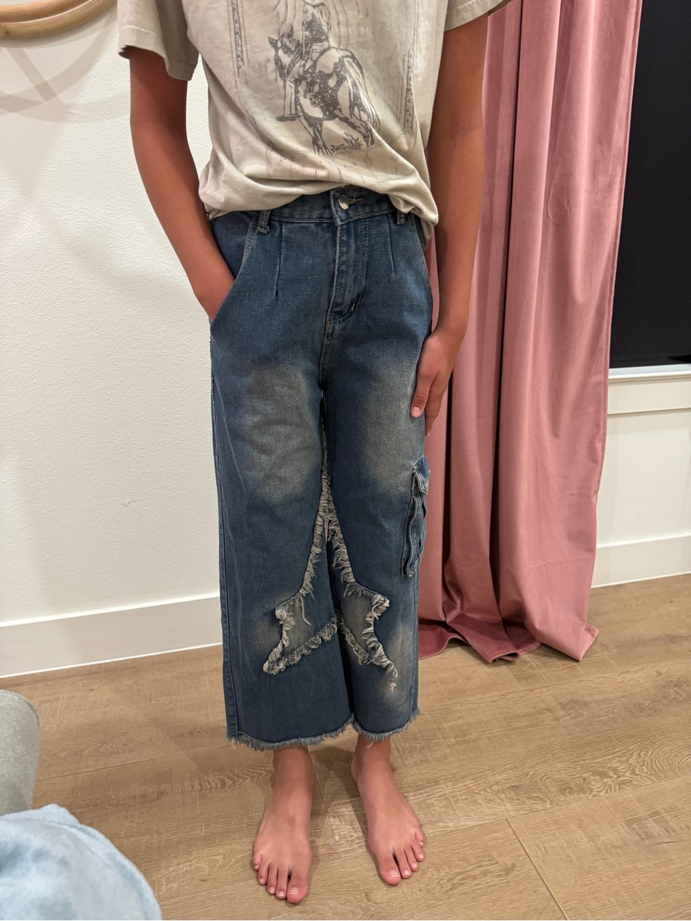 Distressed Wide-Leg Denim Jeans - Blue